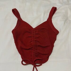 Red Ribbed Cotton Urban Outfitters Cropped Tank (S)